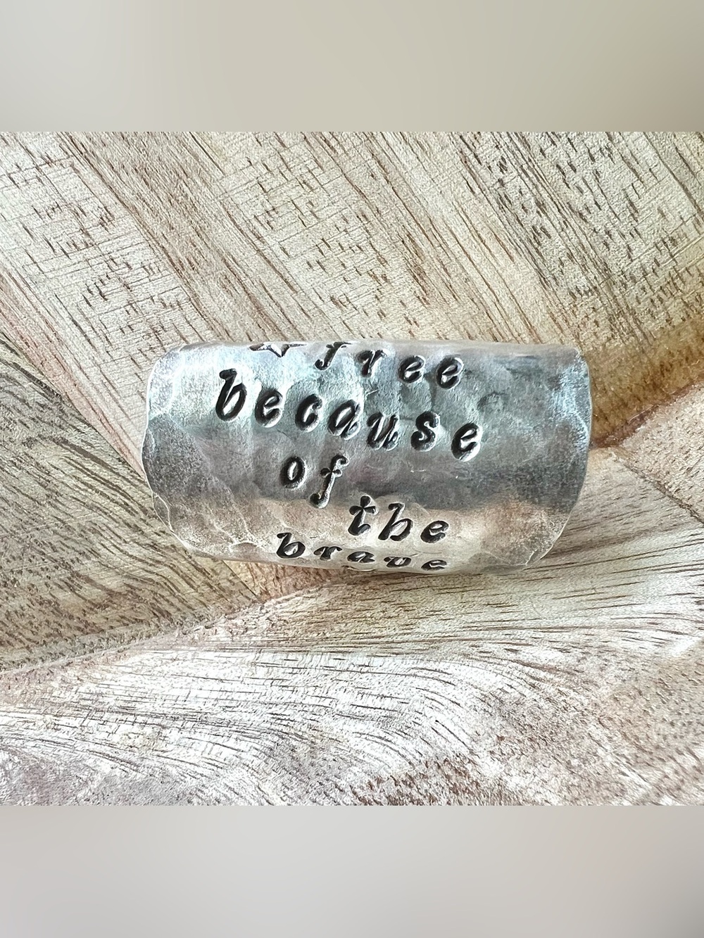 Hammered Vintage Spoon Ring “Free Because of the Brave" Hand Stamped Women’s - Picture 14 of 14